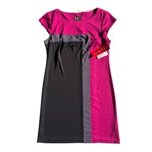 R&K Originals Womens Sz Small Fuchsia Black Colorblock Short Sleeve Sheath Dress